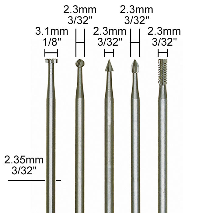 Proxxon - Set of Tungsten vanadium precision cutters, 5 pcs., 1/8" + 3/32"