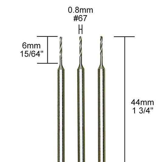 Proxxon - Tungsten vanadium micro twist drills, 3 pcs., 1/32" (0,8 mm)