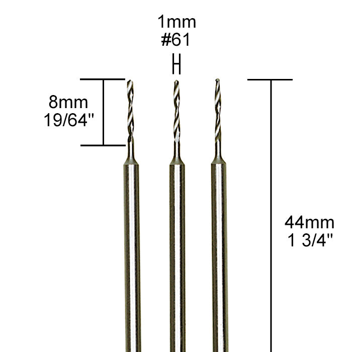 Proxxon - Tungsten vanadium micro twist drills, 3 pcs., 1/32" (1,0 mm)