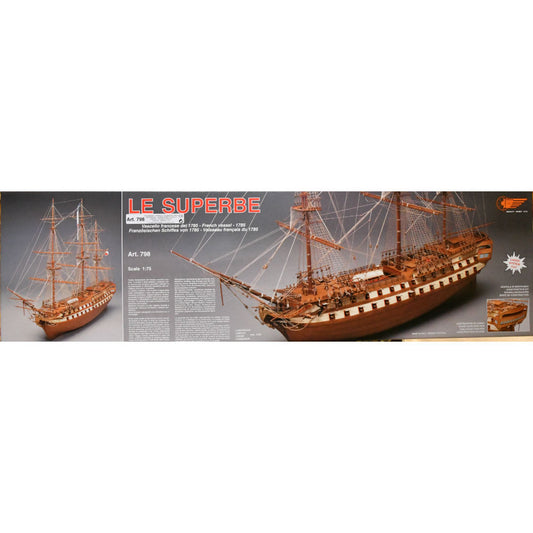 Mantua - 798 Le Superbe - Wood, double-planked on bulkhead ship model kit - Scale 1:75 Length 1100 mm (44")