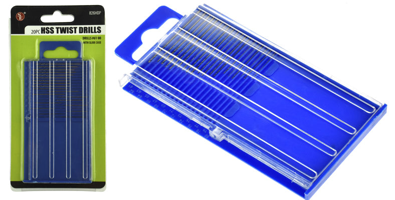 Sona 20 Piece High Speed Twist Drill Set #61 - #80 with Slide Case & Organizer