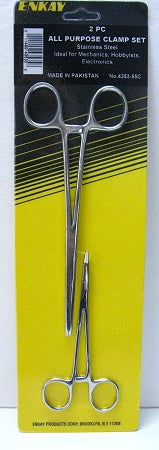 Enkay - Pair of Stainless Steel Surgical Hemostats (Clamps) 5"Curved & 7" Straight