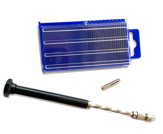 Model Expo - Tools - Spiral Push Drill + 20 Piece. Mini Drill Set