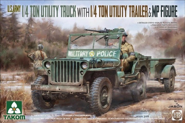 Takom - US Army Jeep w/1/4 Ton Trailer& MP 1:35