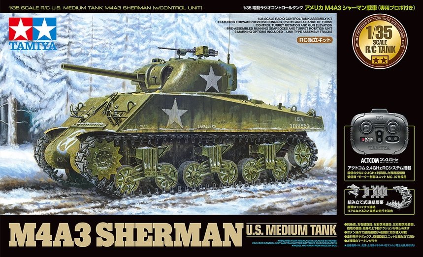 Tamiya - R/C US M4A3 Sherman Medium Tank 1:35
