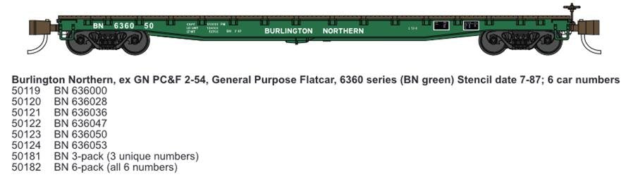 Wheels Of Time - N 53'6'GP Flatcar BN 636050
