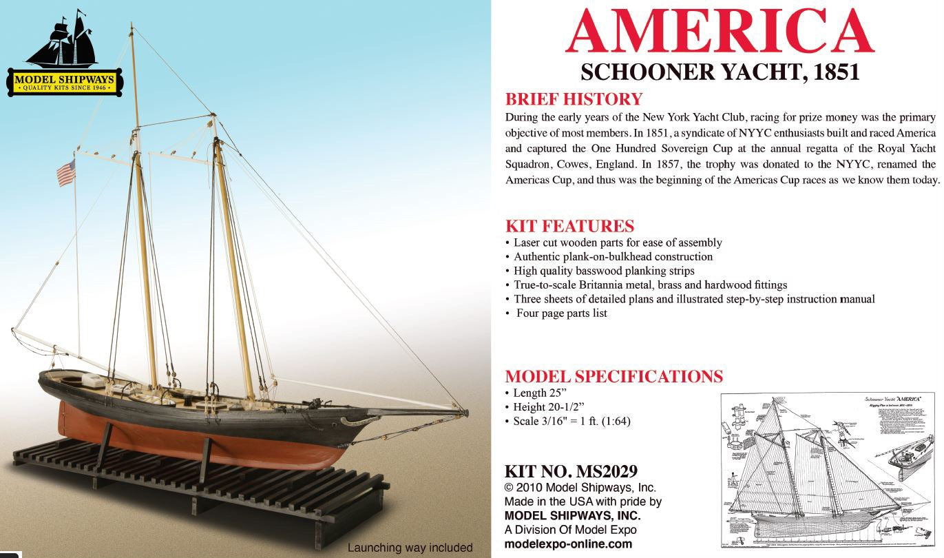 Model Shipways Yacht America Schooner 1851 - Scale 1:64 - Length 25"