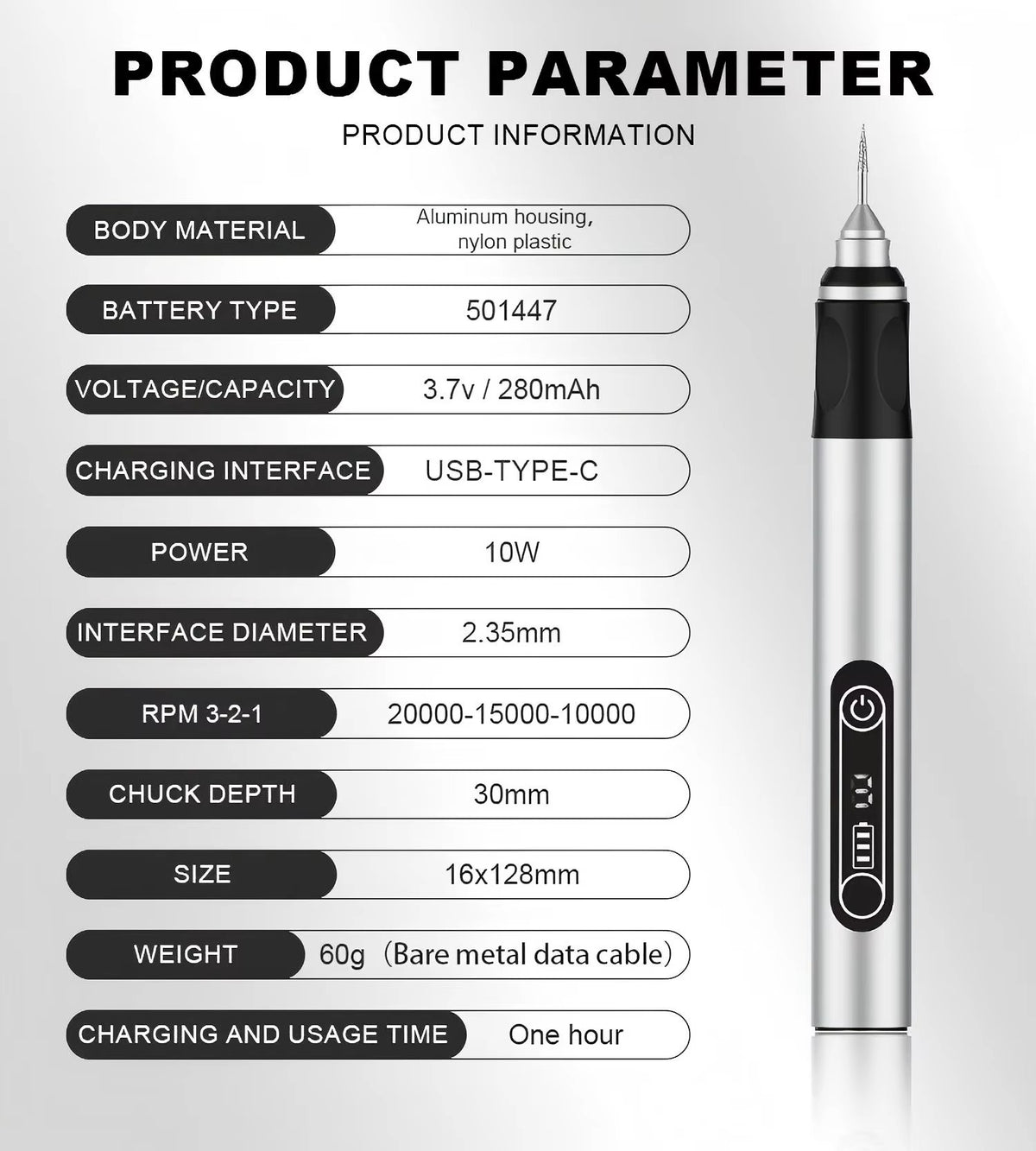USB-Rechargeable Micro Rotary & Engraving Pen