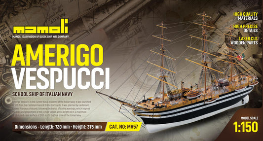 Dusek-Mamoli - Mamoli MV57 Amerigo Vespucci Model Ship Kit Training Ship in Italian Naval Academy - Scale 1/150 - Length 28.4 in, Height 14.8 in