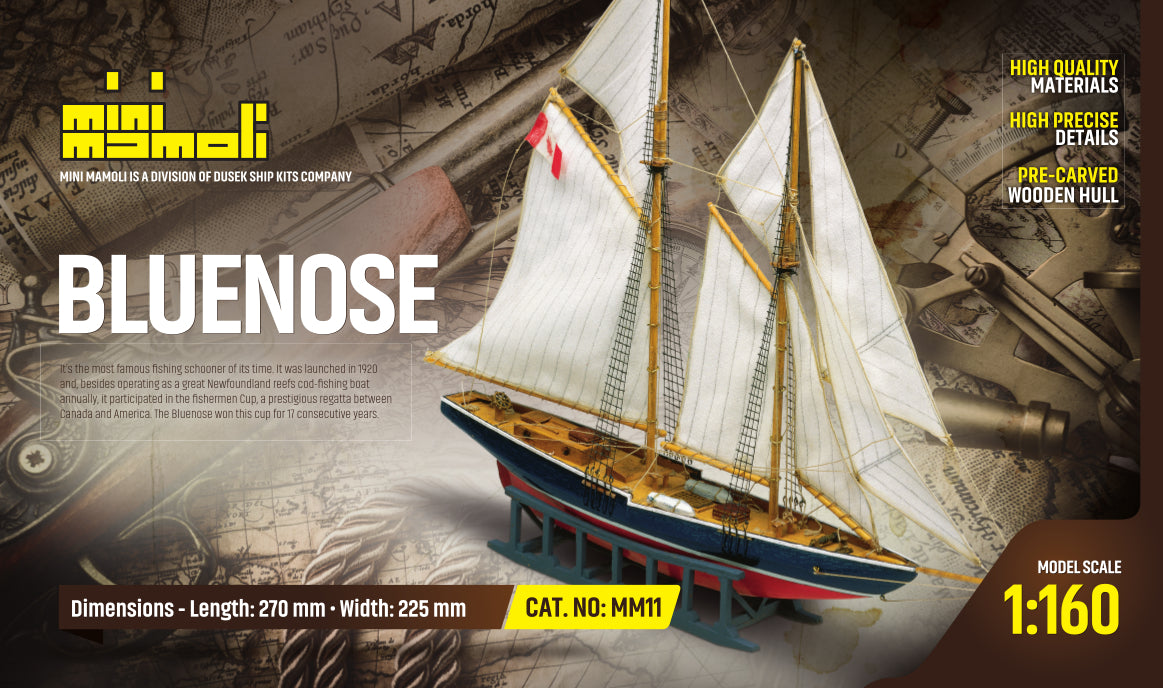 Dusek-Mamoli - Mamoli MM11 - Bluenose - Pre-Carved Wooden Hull Ship Model Kit - Scale 1/160 Length 270mm (10.5")