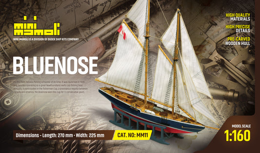 Dusek-Mamoli - Mamoli MM11 - Bluenose - Pre-Carved Wooden Hull Ship Model Kit - Scale 1/160 Length 270mm (10.5")