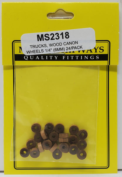 Model Expo - 1/4" (6mm) Wood Canon Wheels (Trucks) 24 pcs