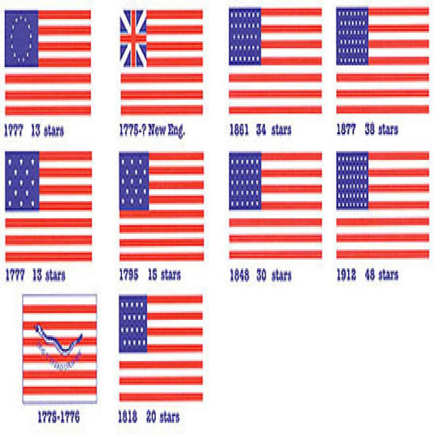 1/2" x 1" Cloth Revolutionary War Flags & US Flags, Flags of the Revolution
