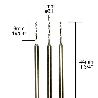Proxxon - Tungsten vanadium micro twist drills, 3 pcs., 1/32" (1,0 mm)