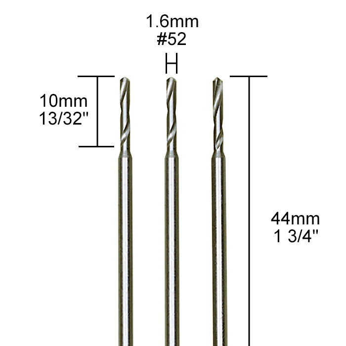Proxxon - Tungsten vanadium micro twist drills, 3 pcs., 1/16" (1,6 mm)