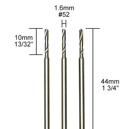 Proxxon - Tungsten vanadium micro twist drills, 3 pcs., 1/16" (1,6 mm)