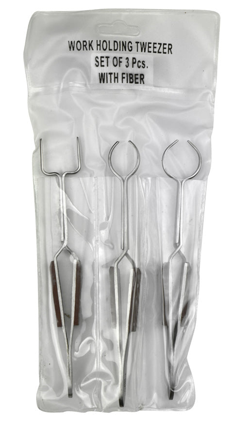 SONA 3 Piece Stainless Steel Heat Resistant Fiber Grip Tweezer Set, Consists 2 Rounded & 1 Square Tip