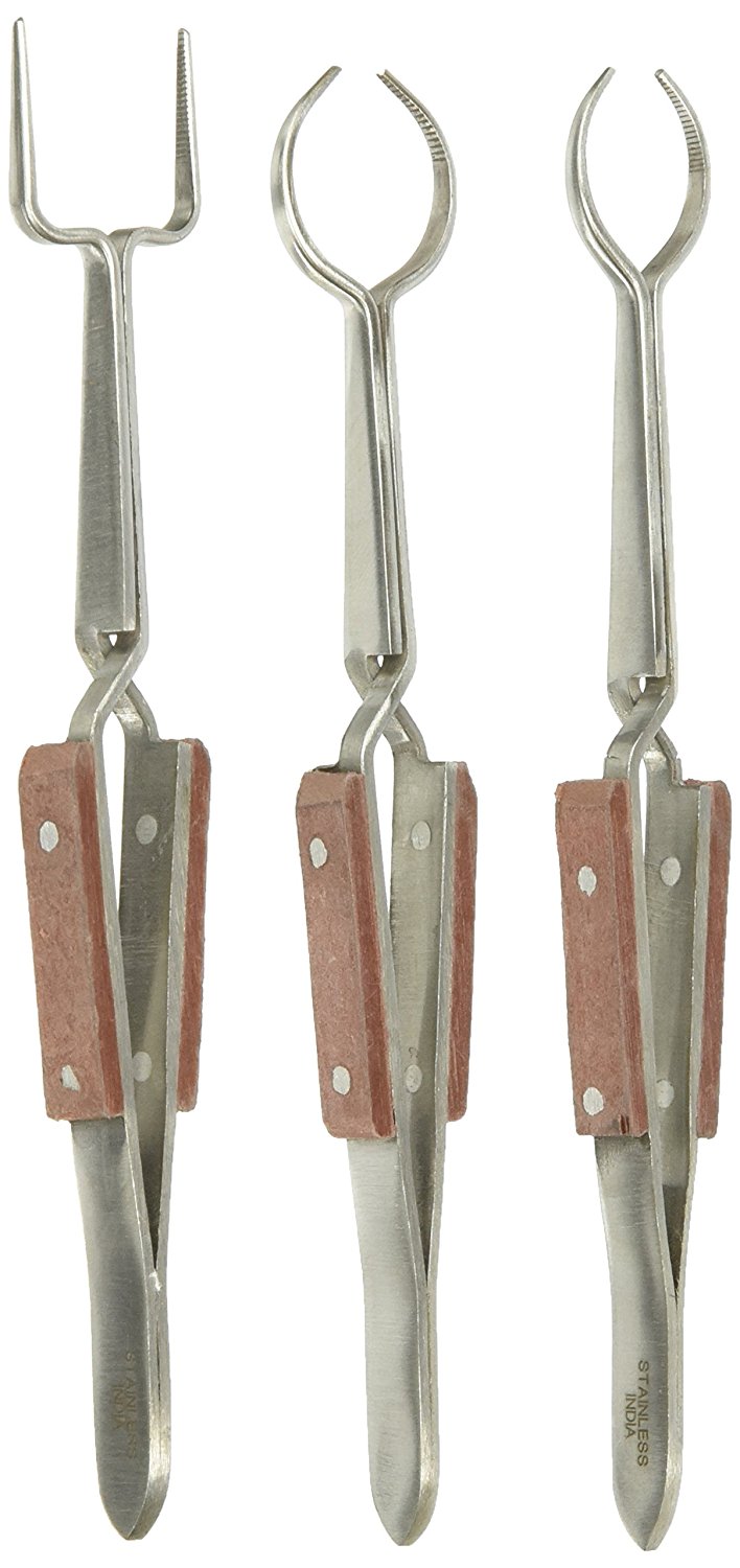 SONA 3 Piece Stainless Steel Heat Resistant Fiber Grip Tweezer Set, Consists 2 Rounded & 1 Square Tip