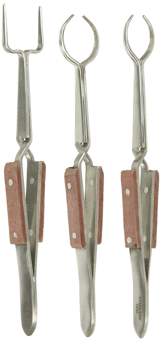 SONA 3 Piece Stainless Steel Heat Resistant Fiber Grip Tweezer Set, Consists 2 Rounded & 1 Square Tip