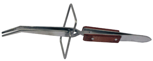 SONA 6-3/4" Cross Action Bent Tip Fiber Grip Tweezer with Stand