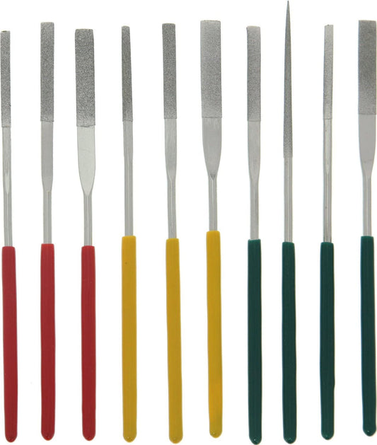 10-Pc. 140mm Dipped Handle Tapered Diamond Needle File Set of 10 pcs, Grit 180, 240 & 360. 10