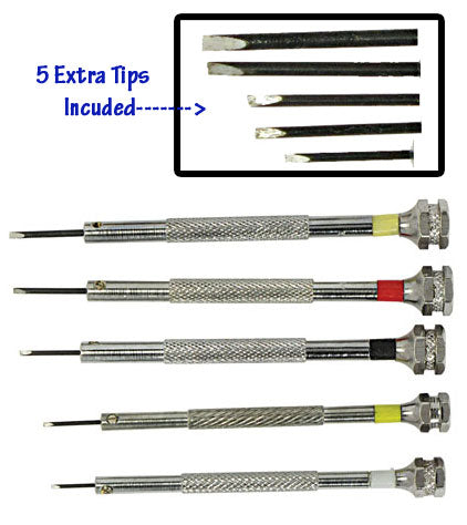 5-Pc. Precision Screwdriver Set, Steel Tips: 0.8, 1.0, 1.2, 1.4, 1.6mm