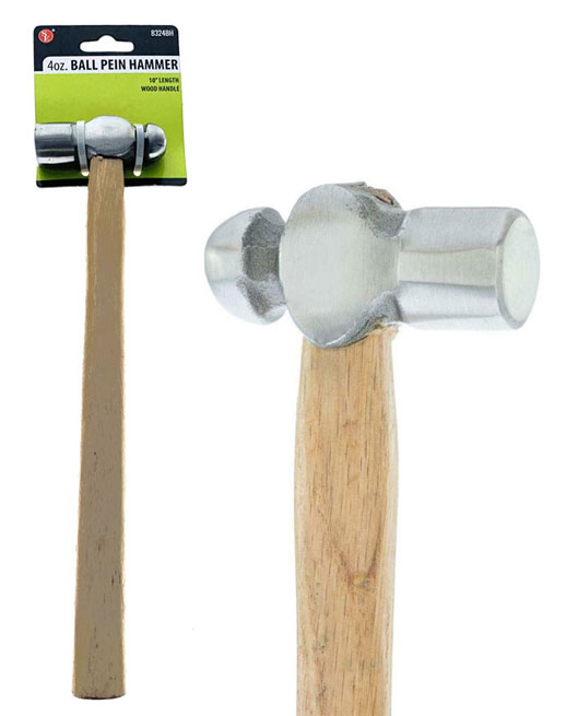 10"/4 oz Ball Pein Hammer, Hard Wooden Handle