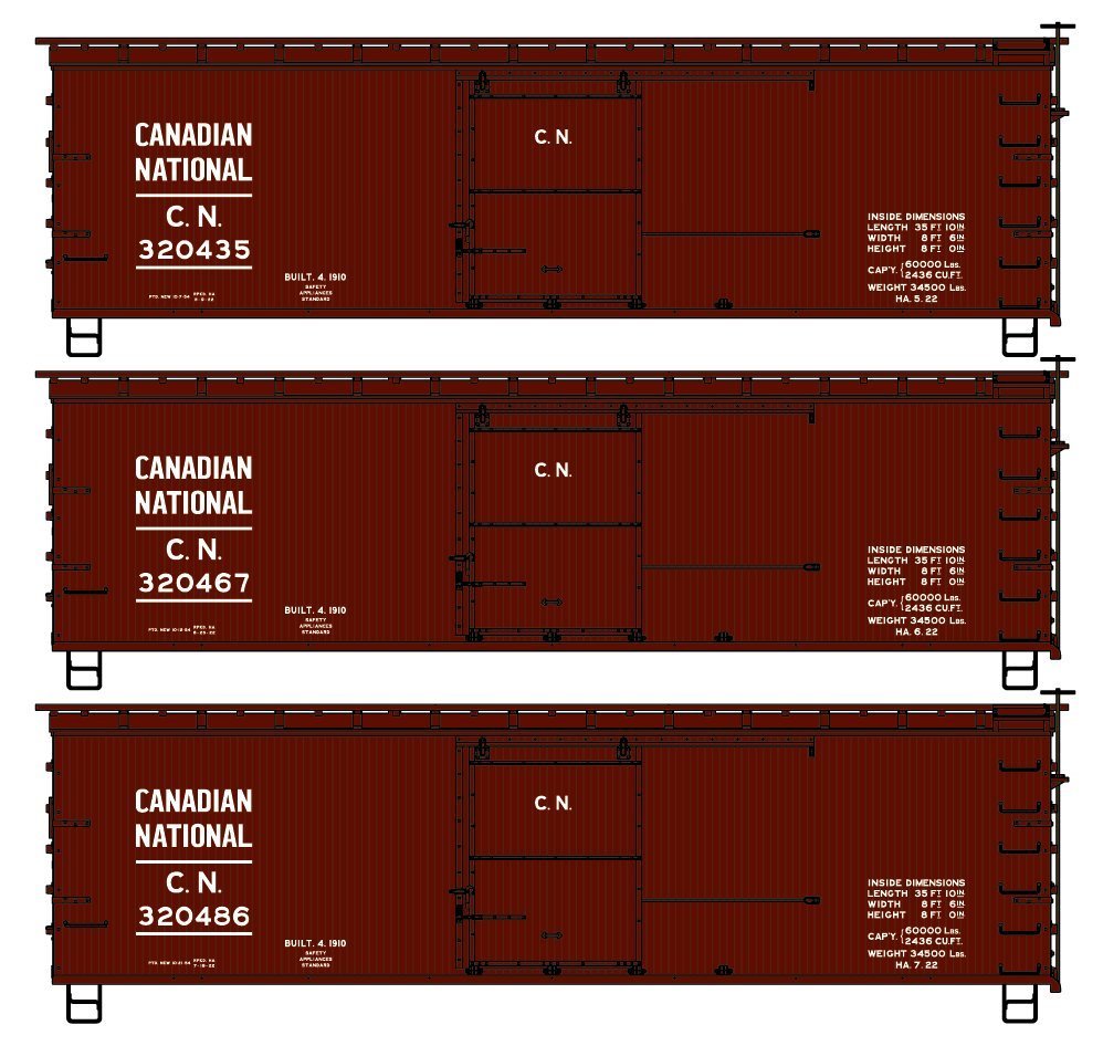 Accurail - HO 36' Double Sheath Wood Boxcar CN 3PK
