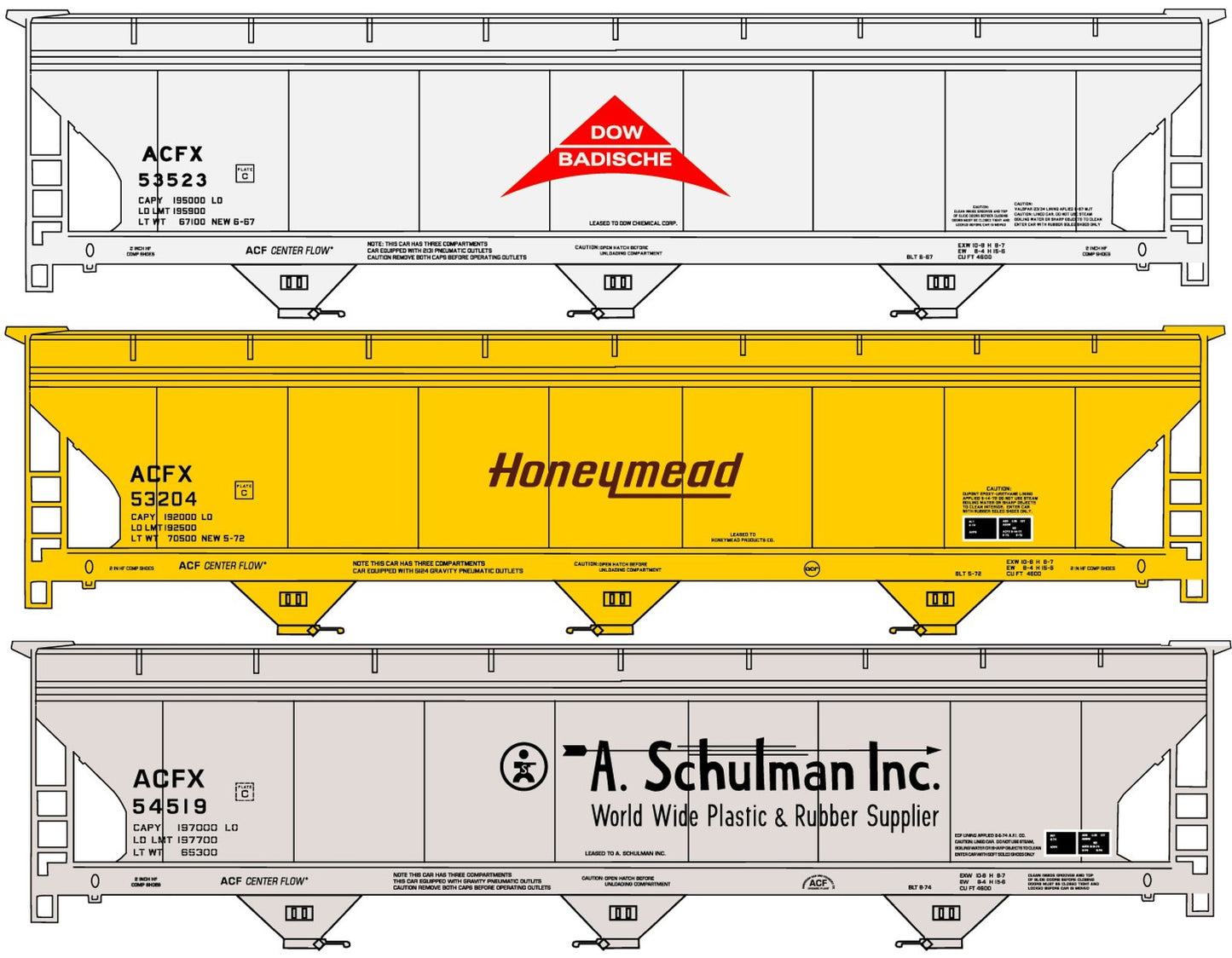 Accurail - HO Private Owner 3bay ACF Cv Hopper 3pc