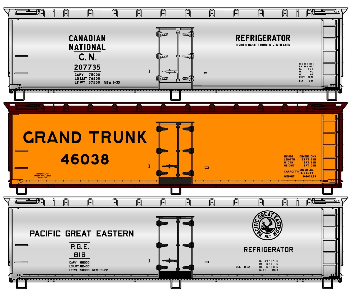 Accurail - HO 40'Wood Reefer CN/GT/PGE 3pk Ltd Run