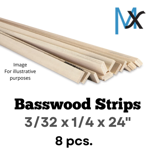 Model Expo - 3/32 x 1/4 x 24" Basswood Strips 8 pcs