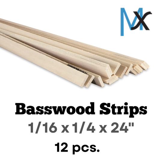 Model Expo - 1/16 x 1/4 x 24" Basswood Strips 12 pcs