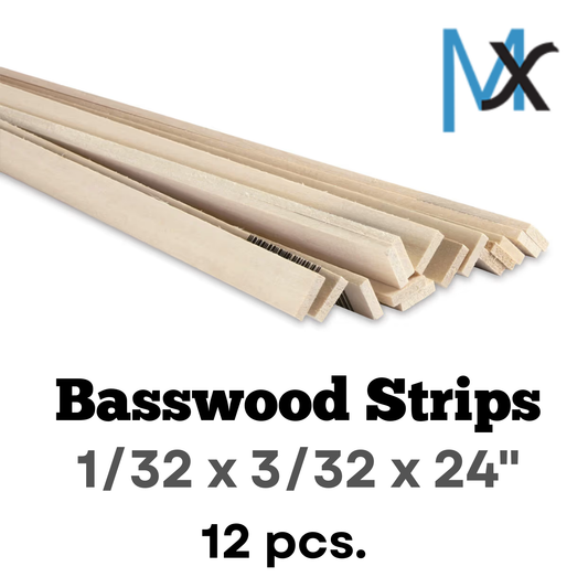 Model Expo - 1/32 x 3/32 x 24" Basswood Strips 12 pcs