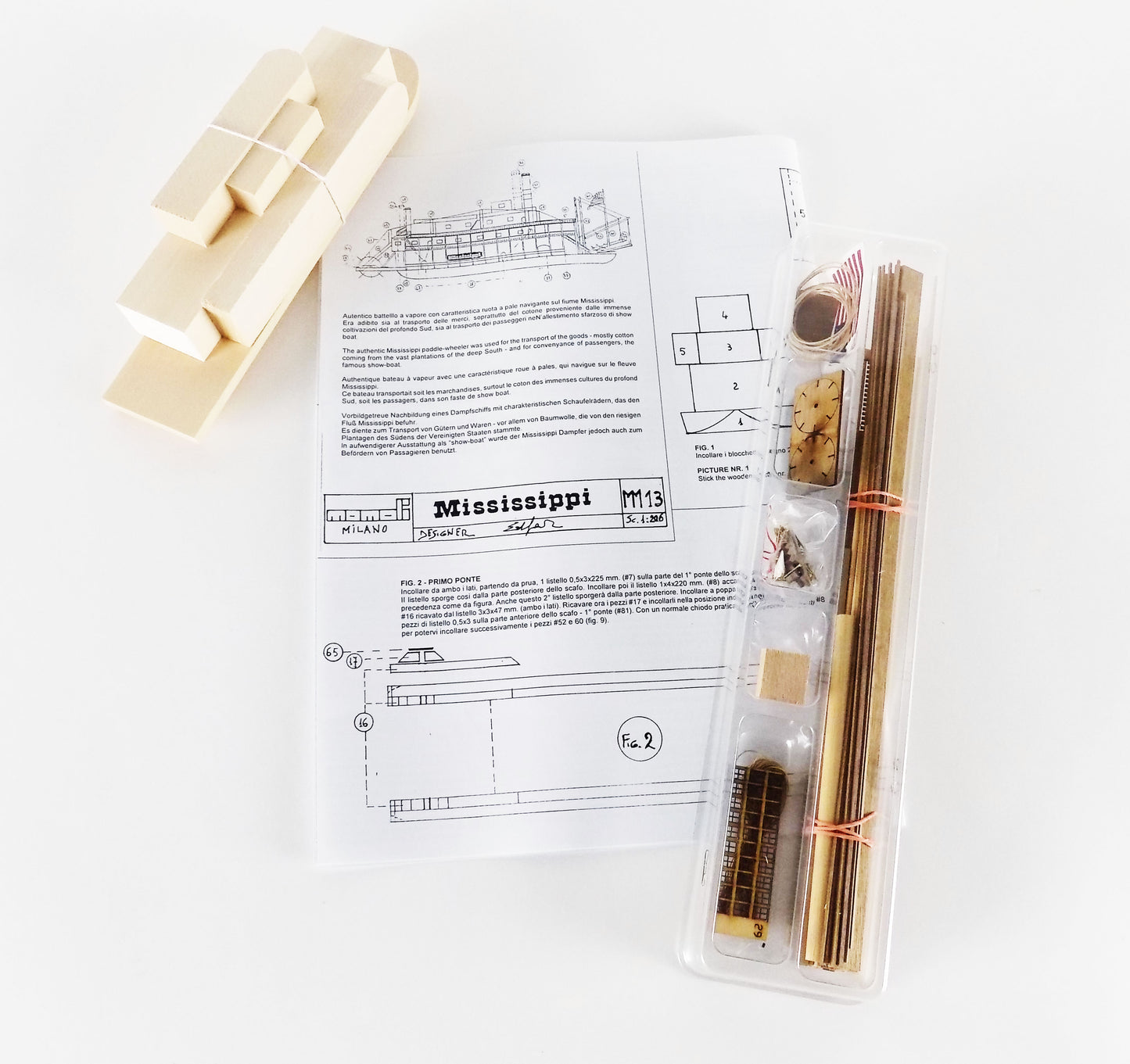 Dusek-Mamoli - Mamoli MM13 - Mississippi - Pre-Carved Wooden Hull Ship Model Kit - Scale 1/206 Length 240mm (9.5")