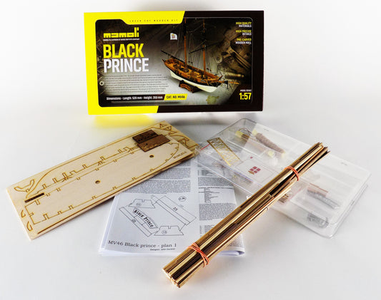 Dusek-Mamoli - Mamoli MV46 - Black Prince - 1:57 Wood Plank-On-Frame Model Ship Kit - 21'' Long