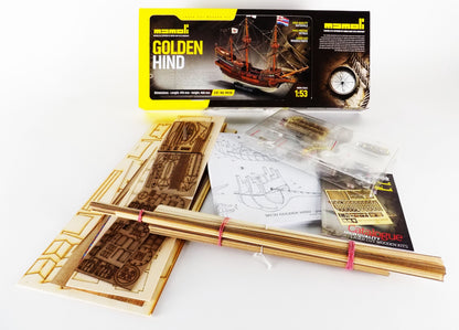 Dusek-Mamoli - Mamoli MV30 - Golden Hind- Wood Plank-On-Bulkhead Model Ship Kit - Scale: 1/53Length: 495 mm (20"), Height: 408mm (16")