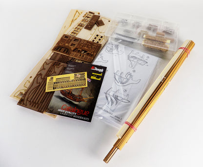 Dusek-Mamoli - Mamoli MV36 -Rattlesnake - Wood Plank-On-Frame Model Ship Kit - Scale 1/64 - Length: 697 mm (28"), Height: 463 mm (19")