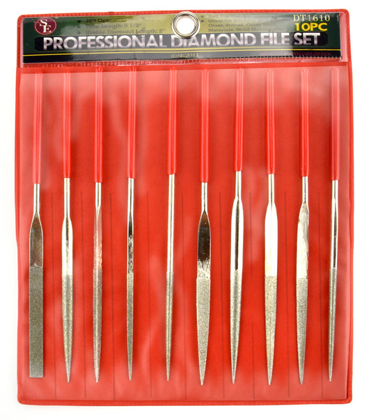 10Pc Professional Quality Diamond File Set, Insulated Handle 180 Grit