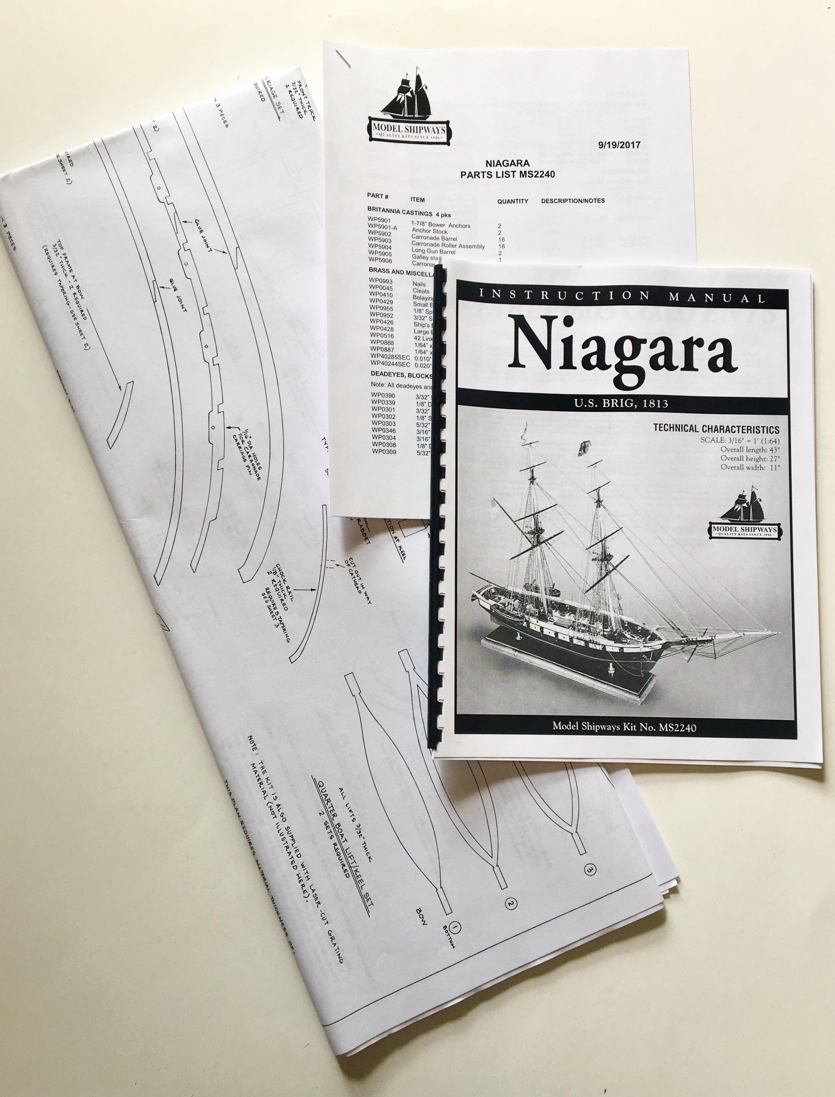 Model Shipways U.S. Brig Niagara Wood Model Kit 1:64 Scale