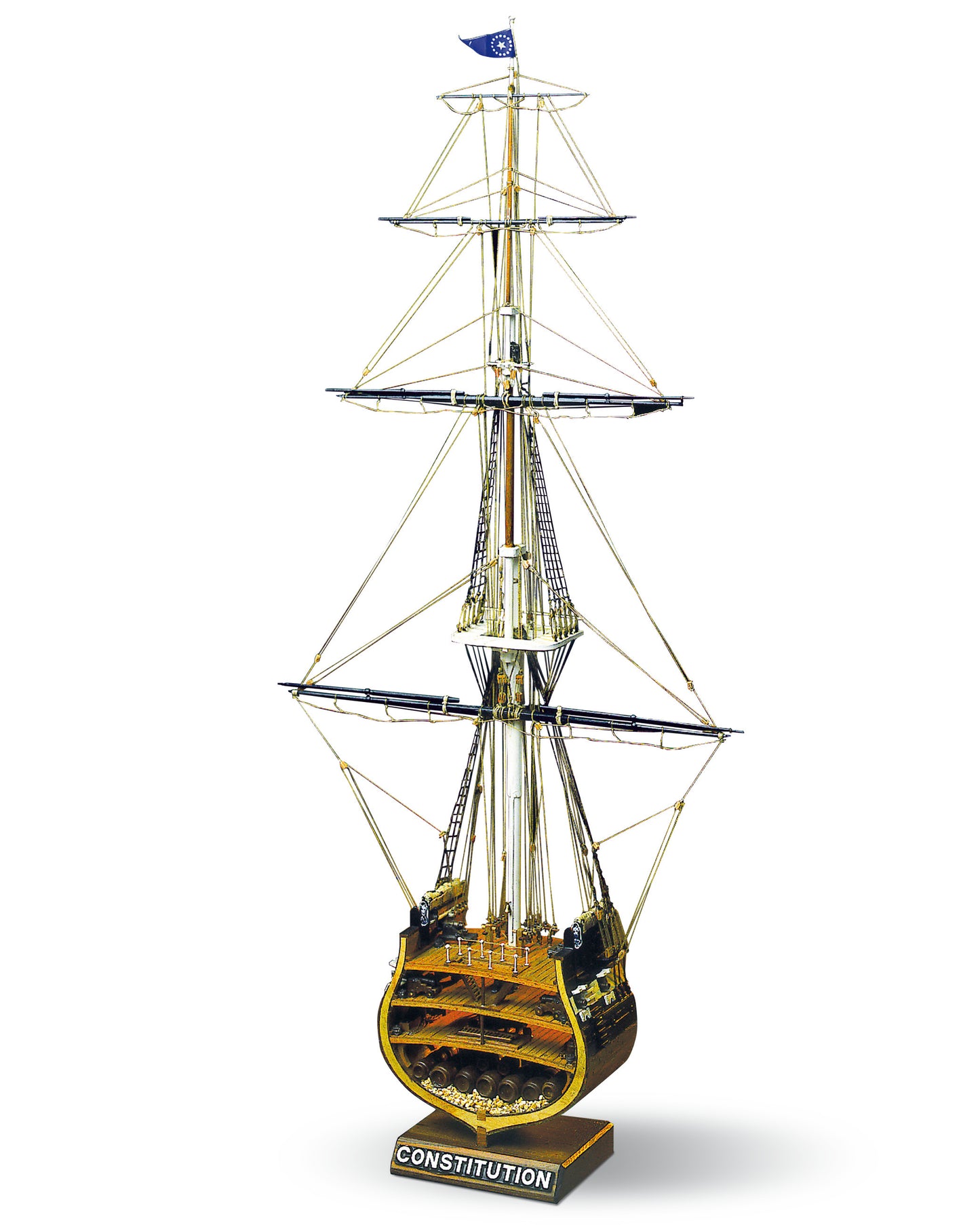 Dusek-Mamoli - Mamoli MV32 - USS Constitution Section - Wood Plank-On-Frame Model Ship Kit - Scale: 1/93 Width: 320 mm (13"), Height: 667mm (26")