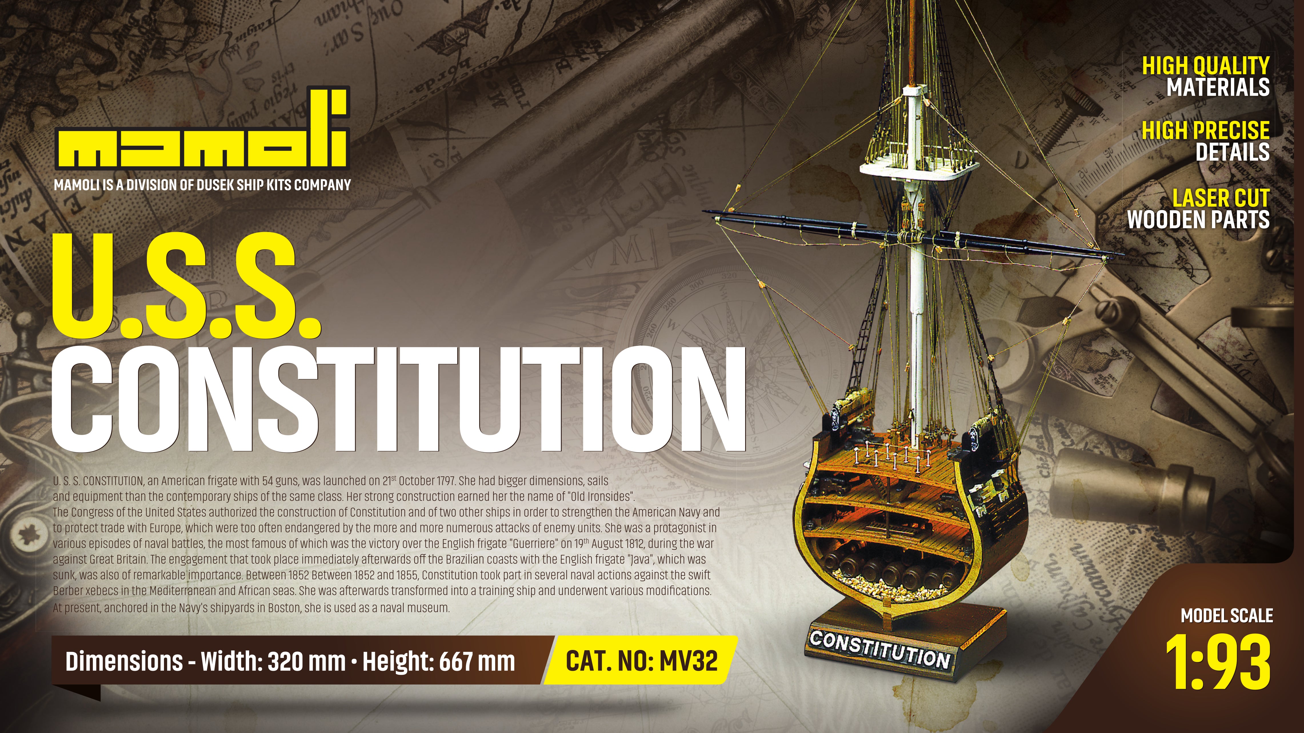 USS Constitution Cross Section 1:93 Scale MV32 Plank-on-Frame Kit