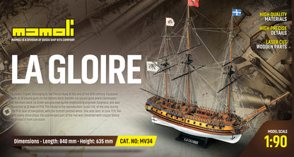 Dusek-Mamoli - Mamoli MV34 - La Gloire - Wood Plank-On-Frame Model Ship Kit - Scale 1/64 - Length 840 mm (34")