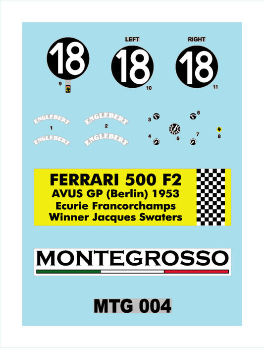 Tameo - MTG004 Ferrari 500 F2 AVUS GP Berlin 1953 1/43 Scale