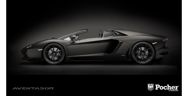 Pocher Lamborghini Aventador LP 700-4 Roadster Nero Nemesis Matte Black 1:8 Die-cast Metal Kit