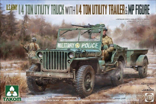 Takom - US Army Jeep w/1/4 Ton Trailer& MP 1:35