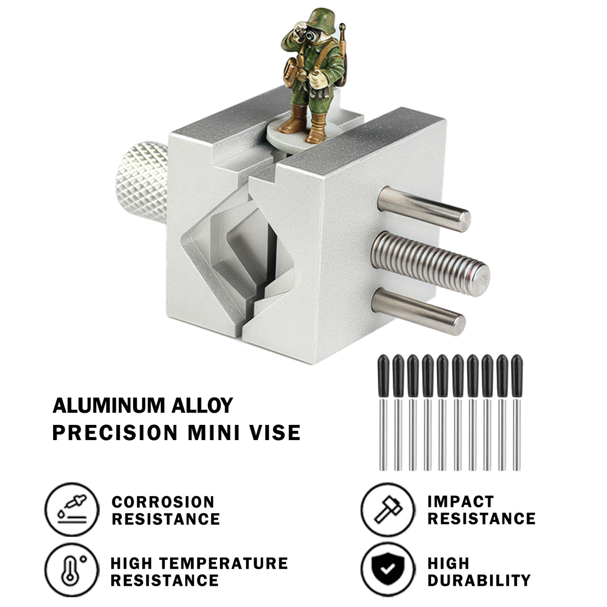 Mini Precision Vise with 10 Holding Rods for Model Building