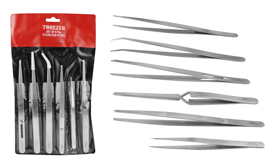 Model Expo - Tools - 6 Pc. Stainless Steel Tweezer Set