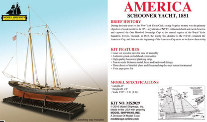 Model Shipways Yacht America Schooner 1851 - Scale 1:64 - Length 25"