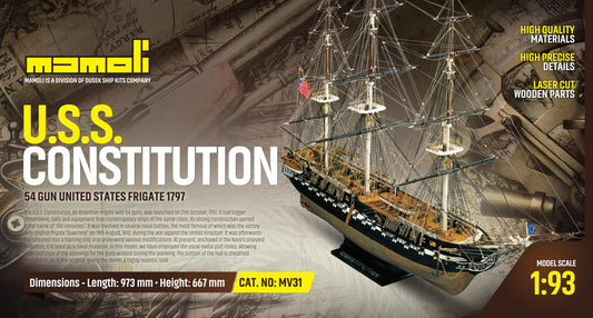 Dusek-Mamoli - Mamoli MV31 USS CONSTITUTION 54 gun United States frigate 1797 1/93 Length: 973 mm, Height:667mm