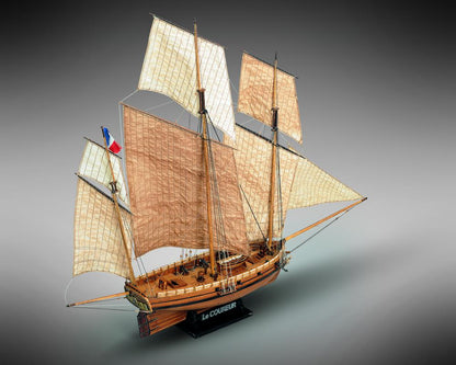 Dusek-Mamoli - Mamoli MV38 Le Coureur - Wood Plank-On-Frame Ship Model Kit - Length: 820 mm (33"), Height: 650mm (26") 1/54 Scale